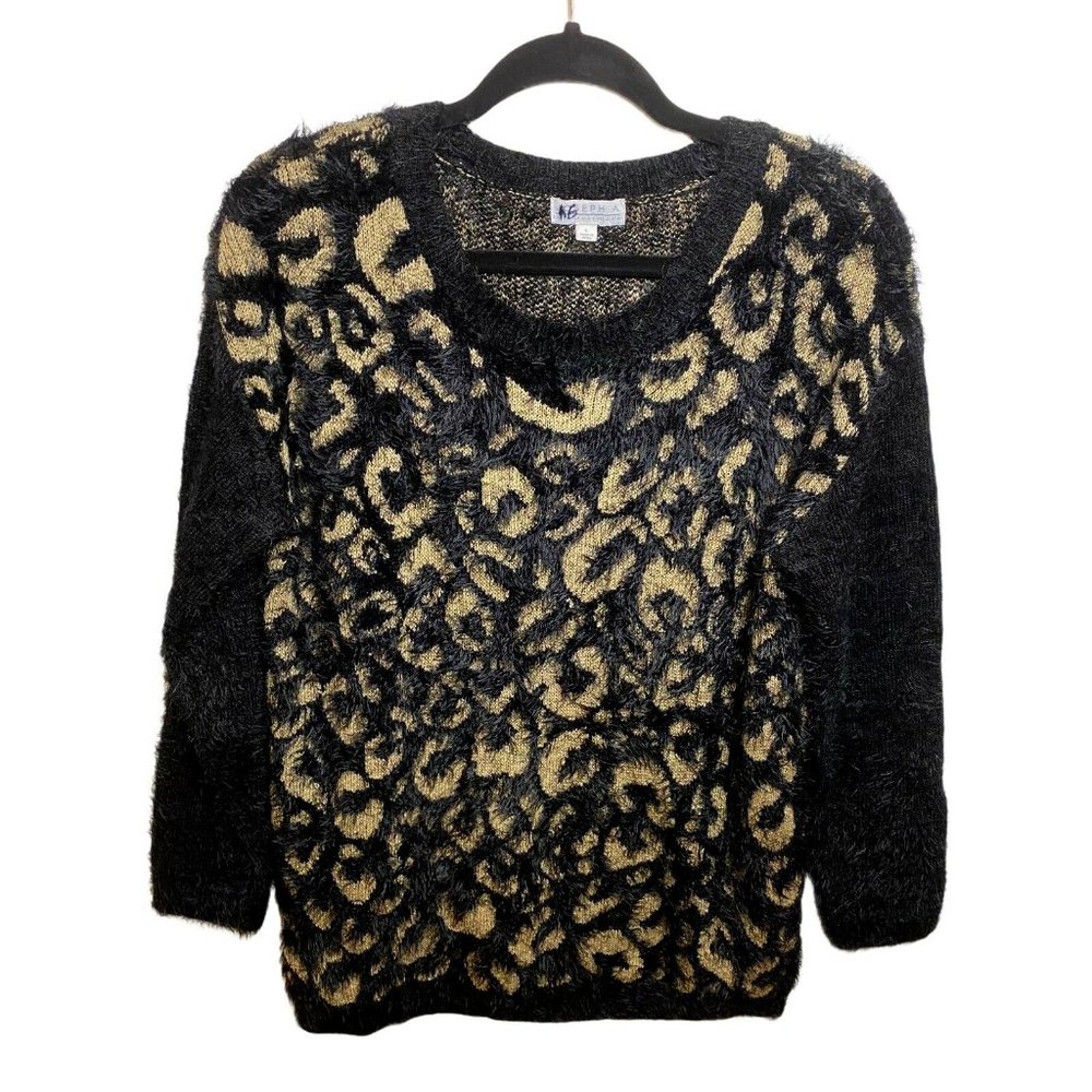 Joseph A. Sz Large Soft Eyelash Sweater Leopard